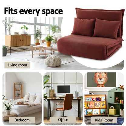 Artiss Floor Lounge Sofa Bed Foldable 2 Seater Orange FLOOR-SBL-04VEL-2S-OR