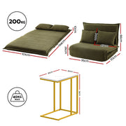 Artiss Floor Lounge Sofa Bed Folding Chaise Chair Green & Coffee Table Side Table Marble Effect FLOOR-SBL-04VEL-COF-MB