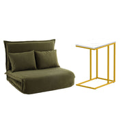 Artiss Floor Lounge Sofa Bed Folding Chaise Chair Green & Coffee Table Side Table Marble Effect FLOOR-SBL-04VEL-COF-MB