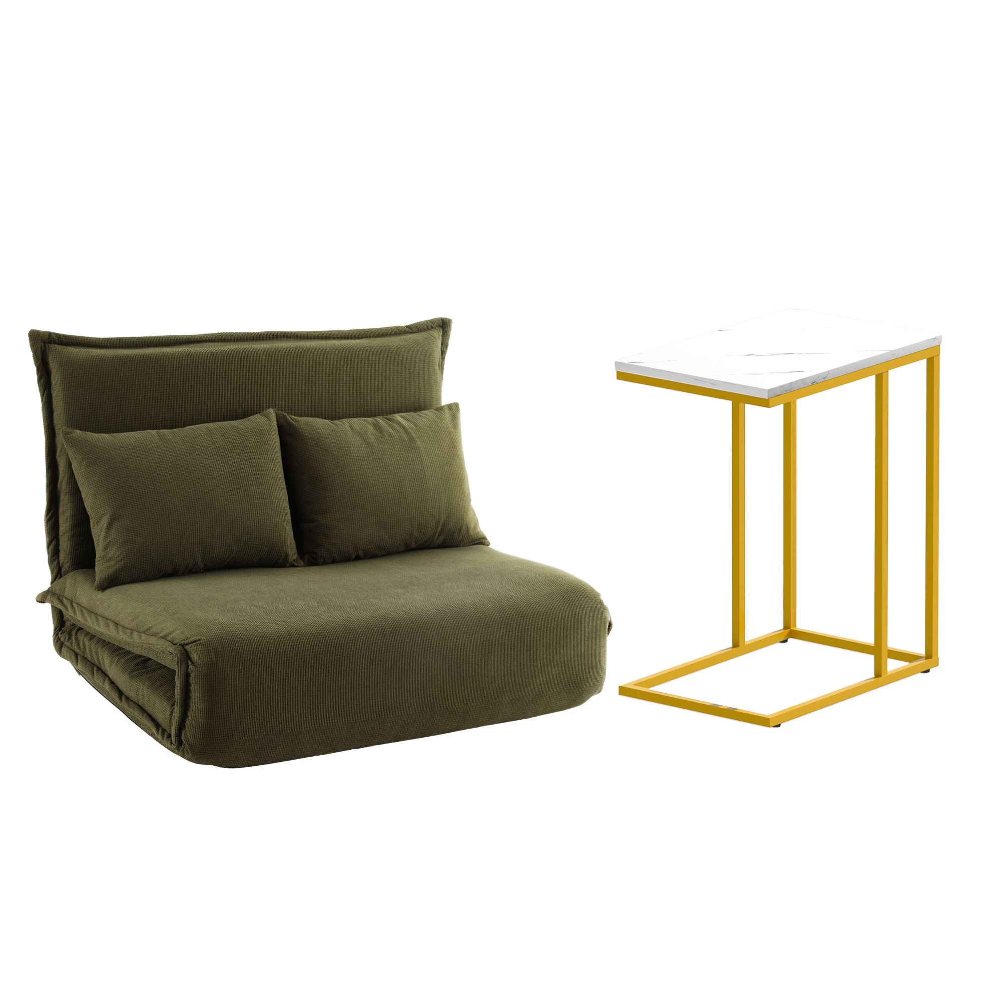 Artiss Floor Lounge Sofa Bed Folding Chaise Chair Green & Coffee Table Side Table Marble Effect FLOOR-SBL-04VEL-COF-MB