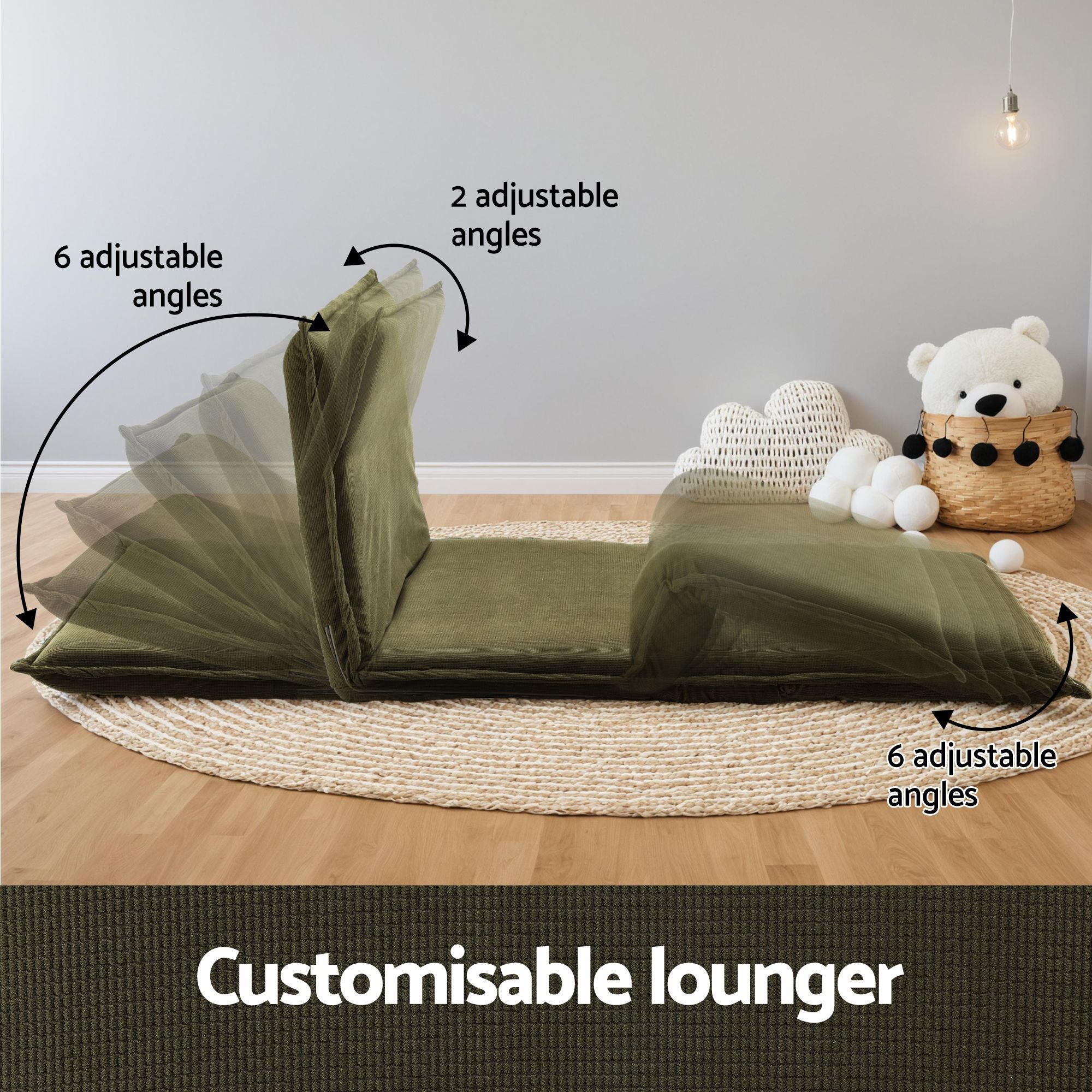 Artiss Floor Lounge Sofa Bed Folding Chaise Chair Green & Coffee Table Side Table Marble Effect FLOOR-SBL-04VEL-COF-MB