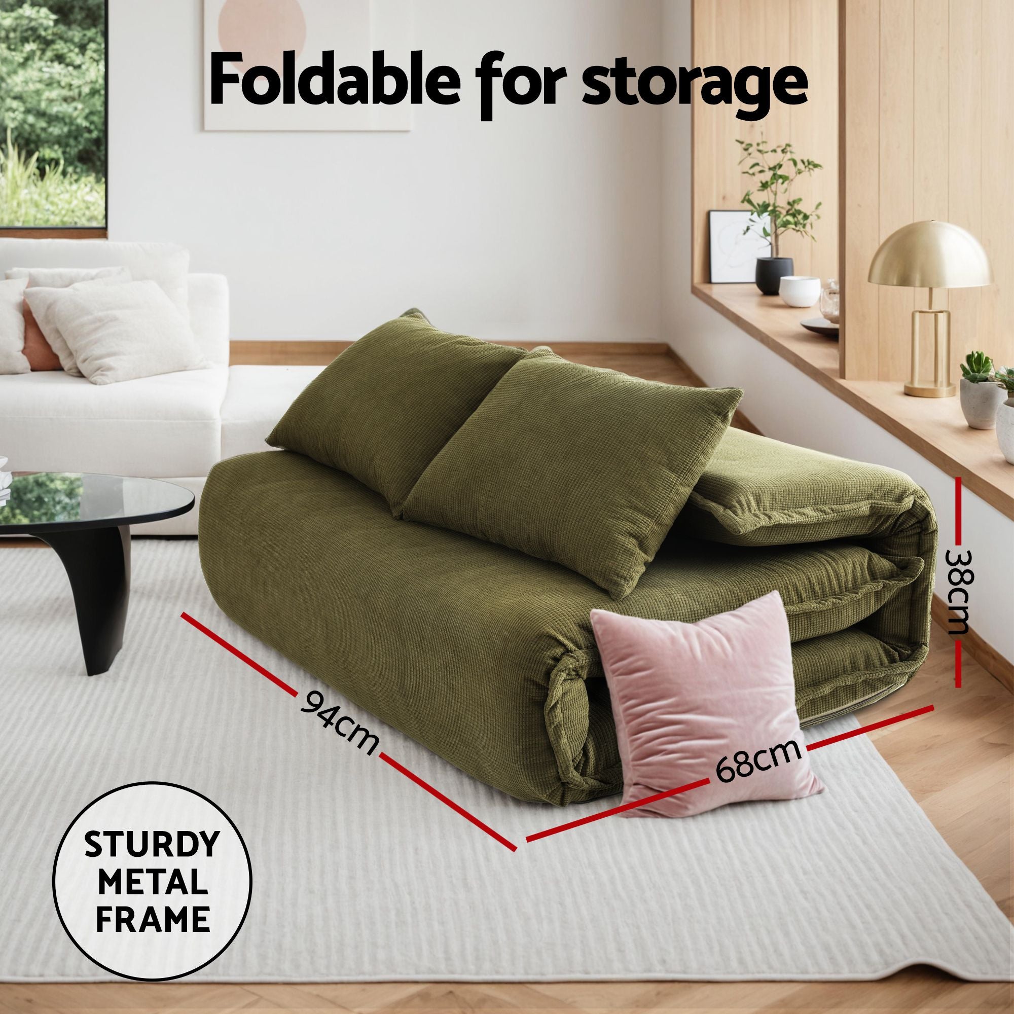 Artiss Floor Lounge Sofa Bed Folding Chaise Chair Green & Coffee Table Side Table Marble Effect FLOOR-SBL-04VEL-COF-MB