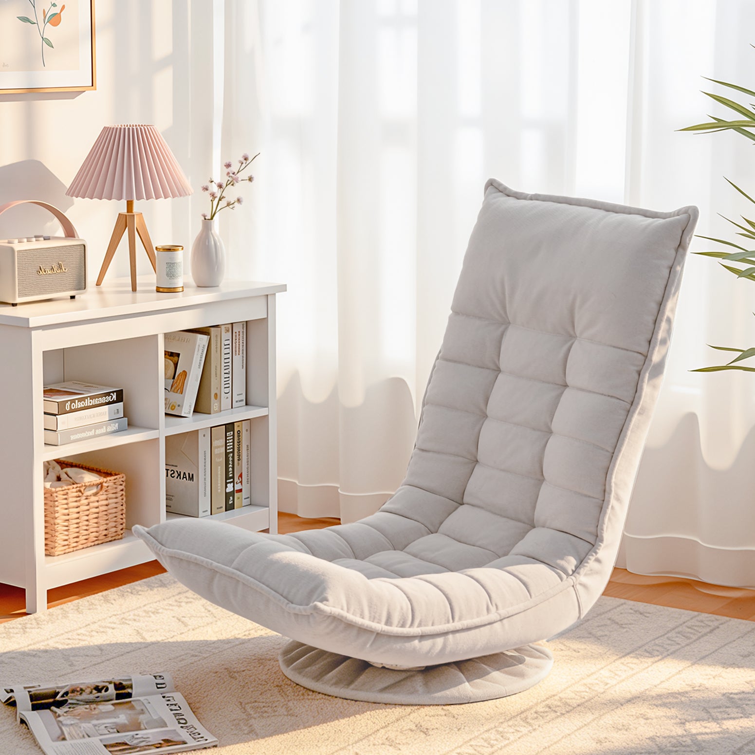 Artiss Swivel Floor Chair 5 Adjustable Foldable Lounge Seat Floor Sofa Chair Beige Grey FLOOR-SBL-0609A-BG