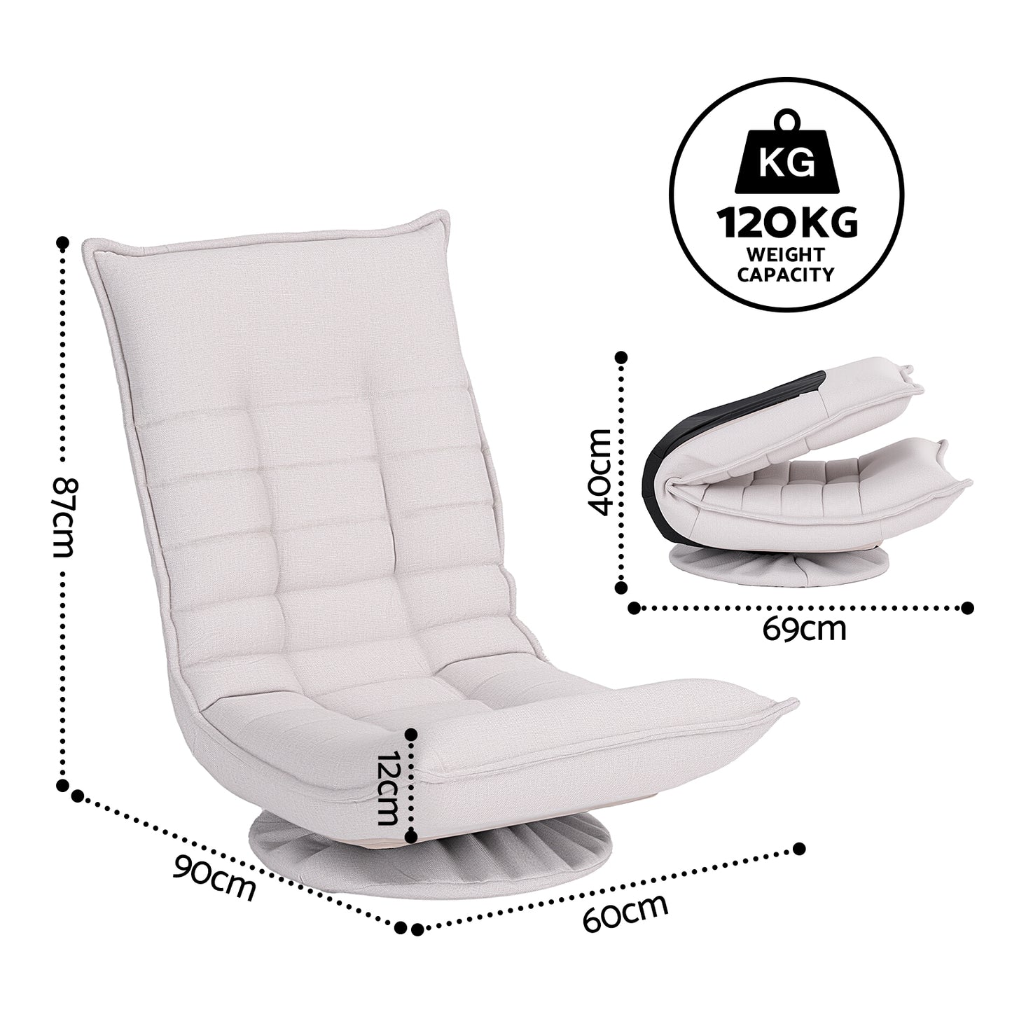 Artiss Swivel Floor Chair 5 Adjustable Foldable Lounge Seat Floor Sofa Chair Beige Grey FLOOR-SBL-0609A-BG