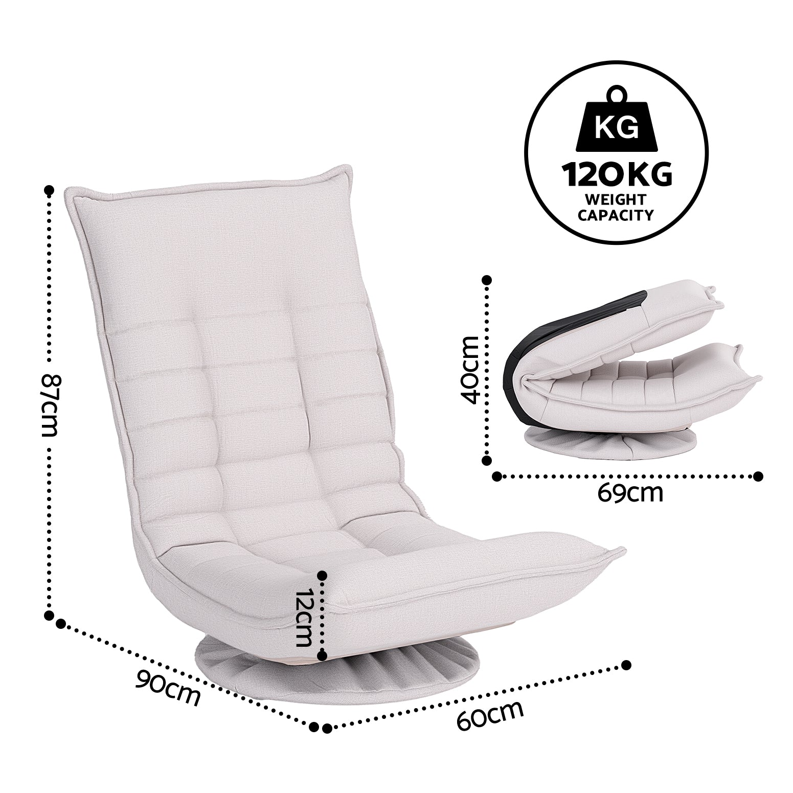 Artiss Swivel Floor Chair 5 Adjustable Foldable Lounge Seat Floor Sofa Chair Beige Grey FLOOR-SBL-0609A-BG