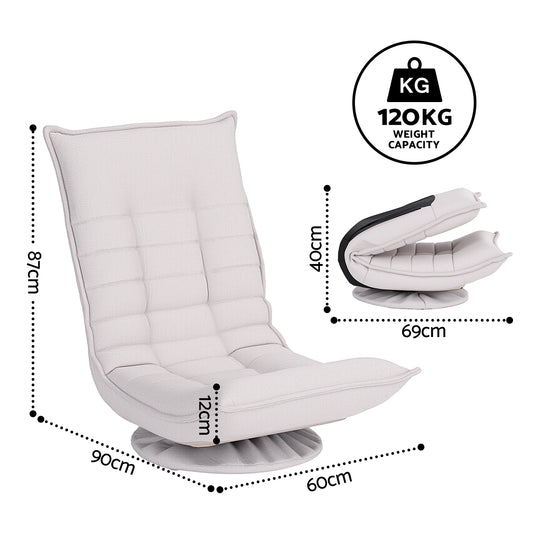 Artiss Swivel Floor Chair 5 Adjustable Foldable Lounge Seat Floor Sofa Chair Beige Grey FLOOR-SBL-0609A-BG