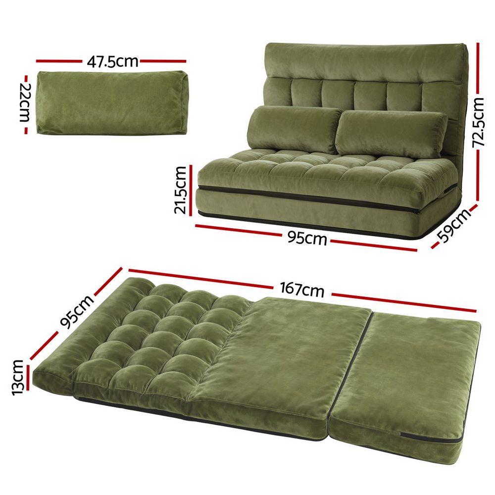 ArtissLounge Sofa Bed 2 seater Green Fabric FLOOR-SBL-170LIN-GN