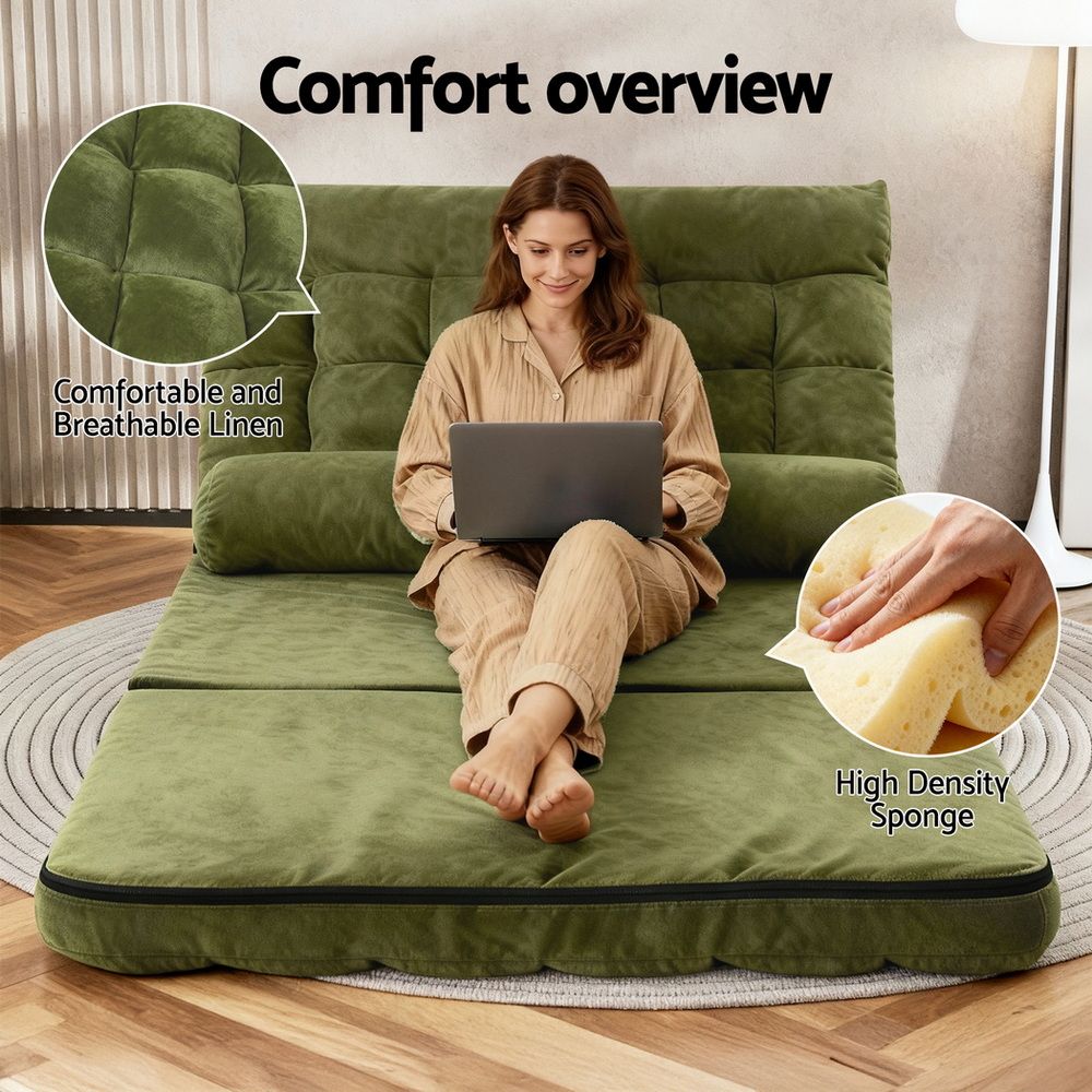 ArtissLounge Sofa Bed 2 seater Green Fabric FLOOR-SBL-170LIN-GN