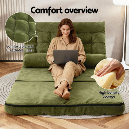 ArtissLounge Sofa Bed 2 seater Green Fabric FLOOR-SBL-170LIN-GN