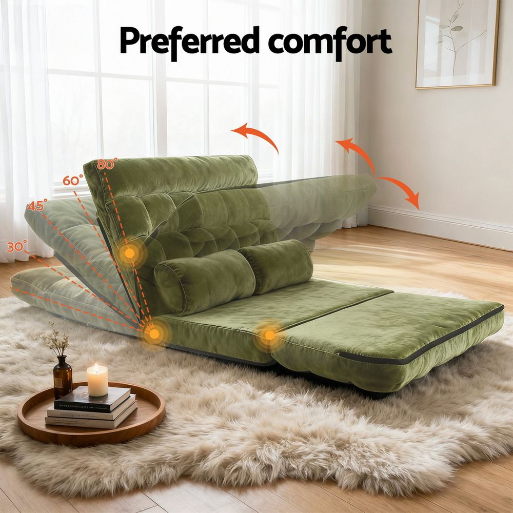 ArtissLounge Sofa Bed 2 seater Green Fabric FLOOR-SBL-170LIN-GN