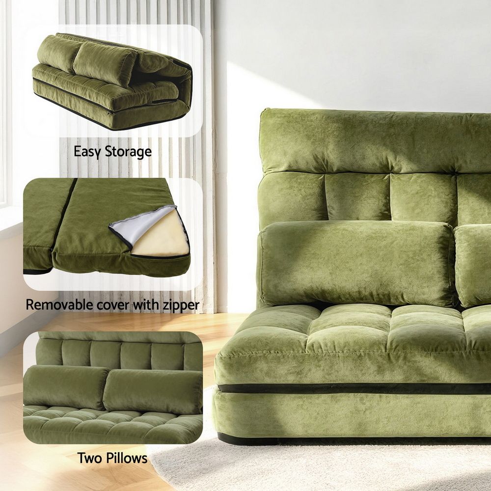 ArtissLounge Sofa Bed 2 seater Green Fabric FLOOR-SBL-170LIN-GN