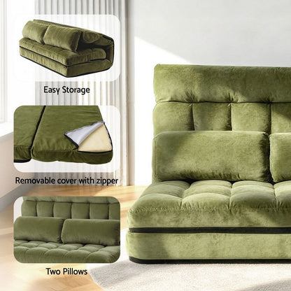 ArtissLounge Sofa Bed 2 seater Green Fabric FLOOR-SBL-170LIN-GN