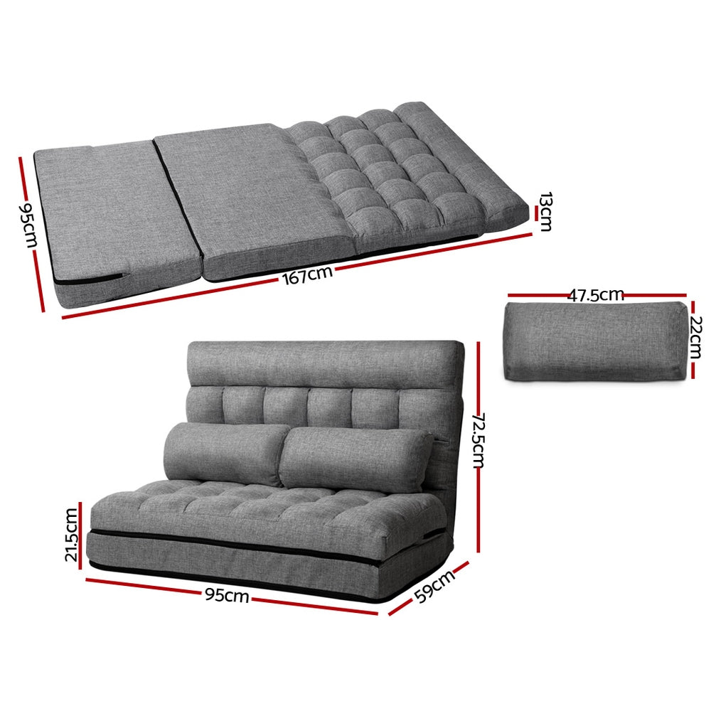 Artiss Floor Lounge Sofa Bed 2-seater Grey Fabric FLOOR-SBL-170LIN-GY