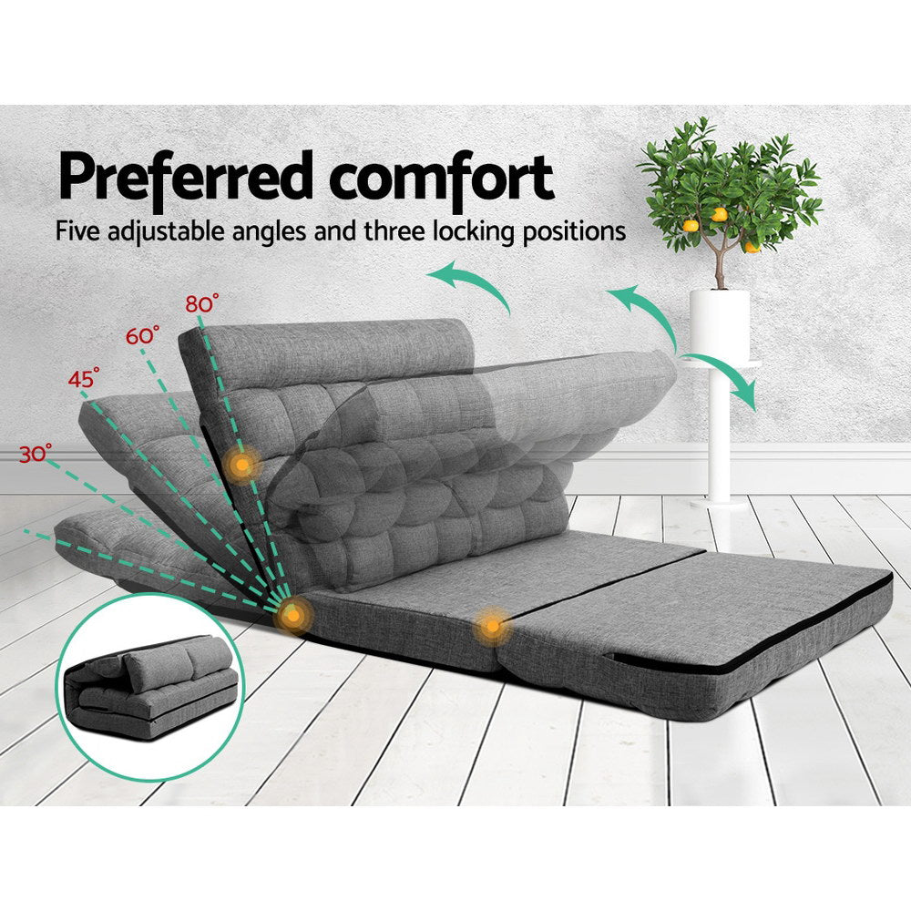 Artiss Floor Lounge Sofa Bed 2-seater Grey Fabric FLOOR-SBL-170LIN-GY