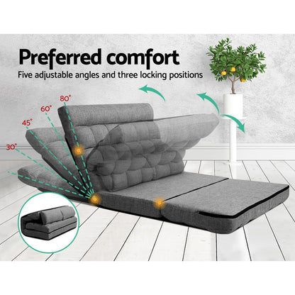 Artiss Floor Lounge Sofa Bed 2-seater Grey Fabric FLOOR-SBL-170LIN-GY