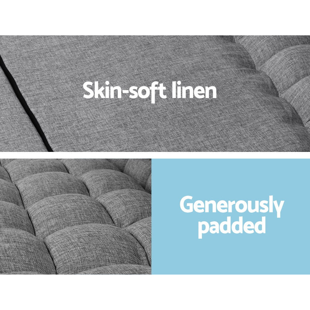 Artiss Floor Lounge Sofa Bed 2-seater Grey Fabric FLOOR-SBL-170LIN-GY