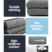 Artiss Floor Lounge Sofa Bed 2-seater Grey Fabric FLOOR-SBL-170LIN-GY