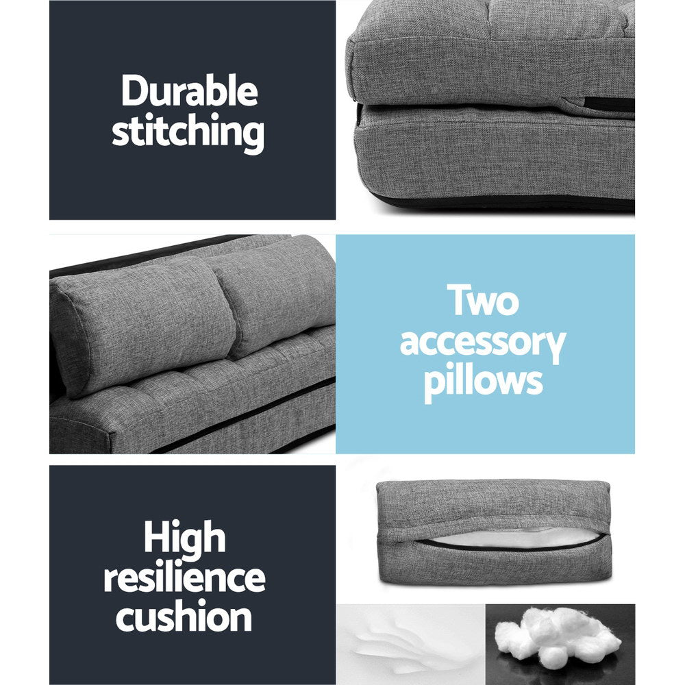 Artiss Floor Lounge Sofa Bed 2-seater Grey Fabric FLOOR-SBL-170LIN-GY