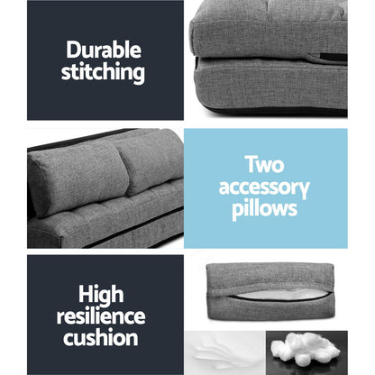 Artiss Floor Lounge Sofa Bed 2-seater Grey Fabric FLOOR-SBL-170LIN-GY