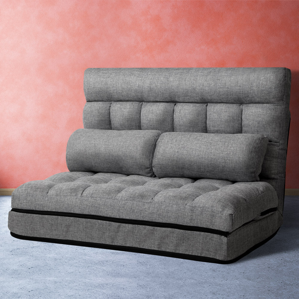 Artiss Floor Lounge Sofa Bed 2-seater Grey Fabric FLOOR-SBL-170LIN-GY
