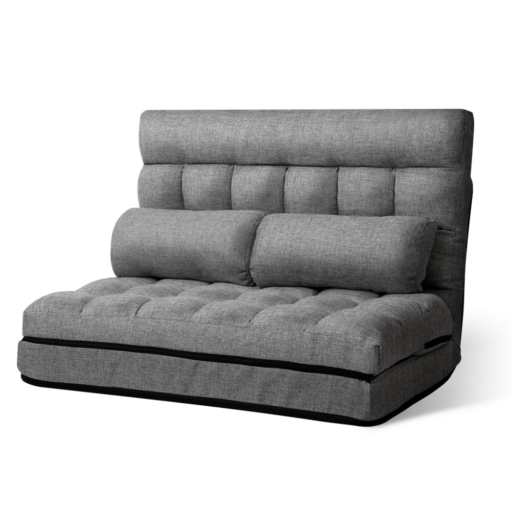 Artiss Floor Lounge Sofa Bed 2-seater Grey Fabric FLOOR-SBL-170LIN-GY