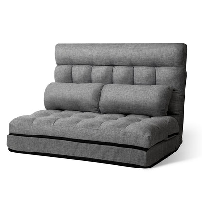 Artiss Floor Lounge Sofa Bed 2-seater Grey Fabric FLOOR-SBL-170LIN-GY