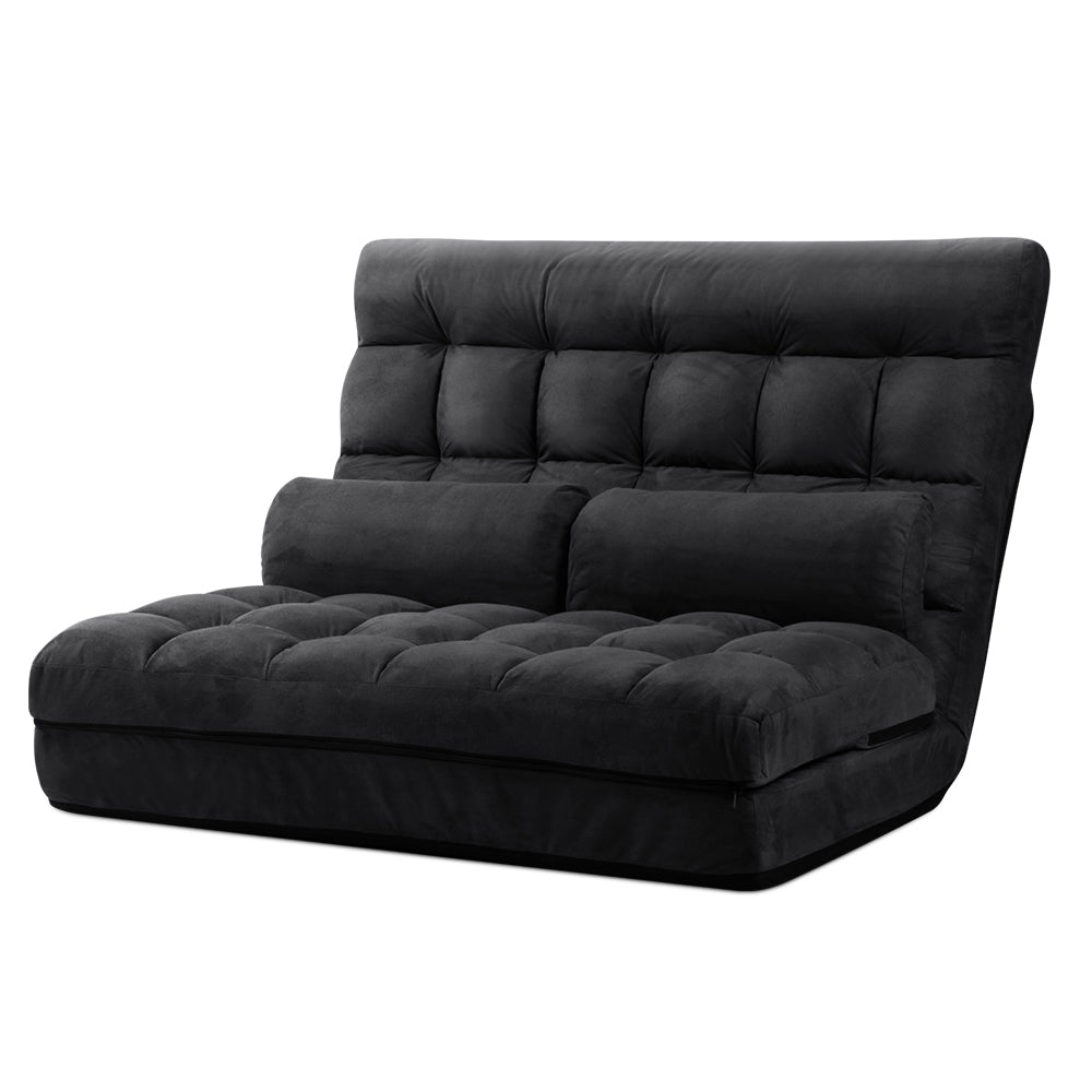 Artiss Floor Lounge Sofa Bed 2-seater Charcoal Suede FLOOR-SBL-170SUE-CHA