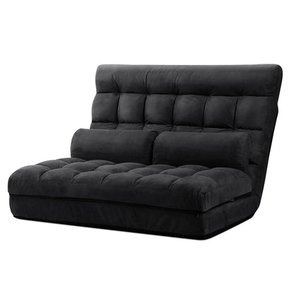 Artiss Floor Lounge Sofa Bed 2-seater Charcoal Suede FLOOR-SBL-170SUE-CHA