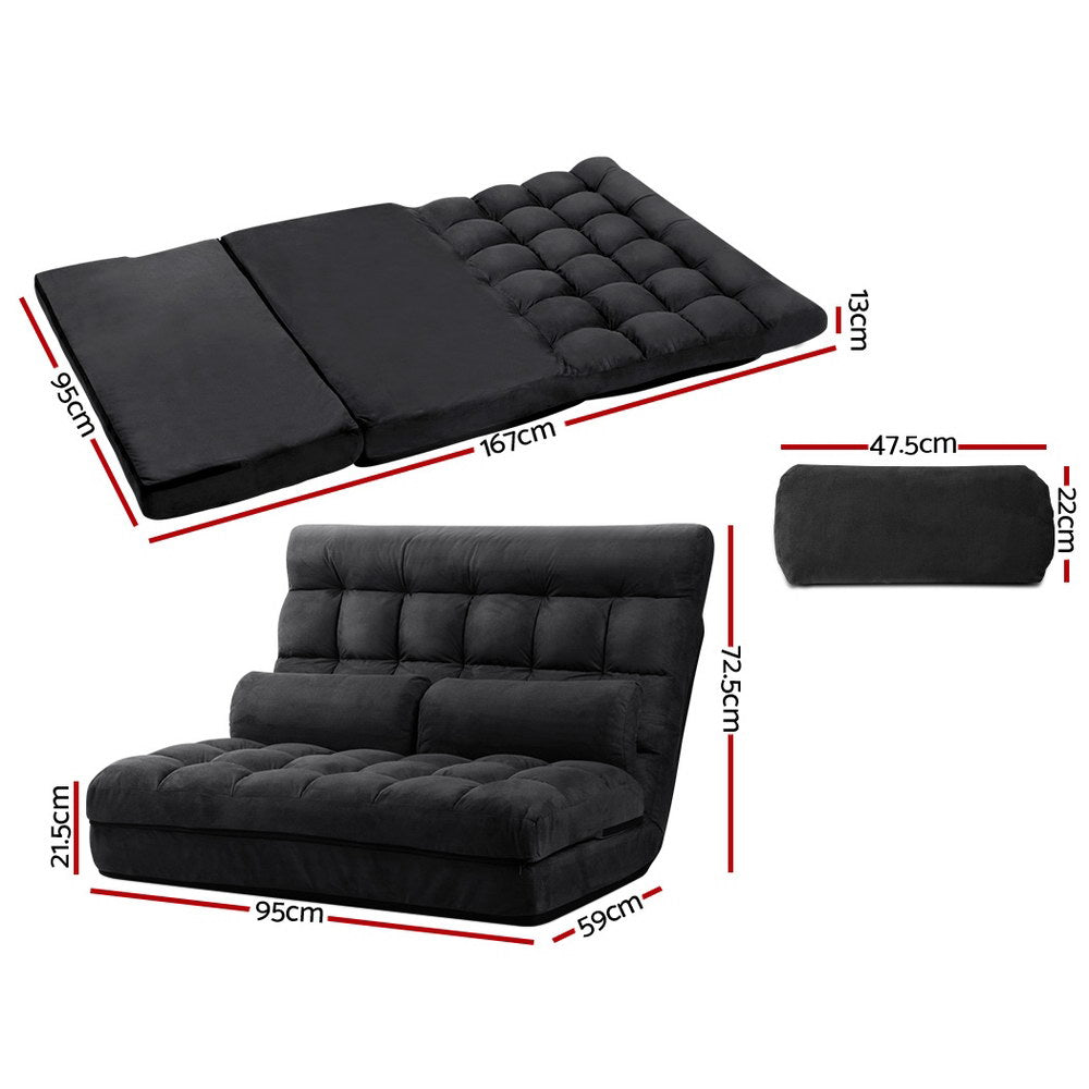 Artiss Floor Lounge Sofa Bed 2-seater Charcoal Suede FLOOR-SBL-170SUE-CHA