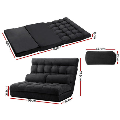 Artiss Floor Lounge Sofa Bed 2-seater Charcoal Suede FLOOR-SBL-170SUE-CHA