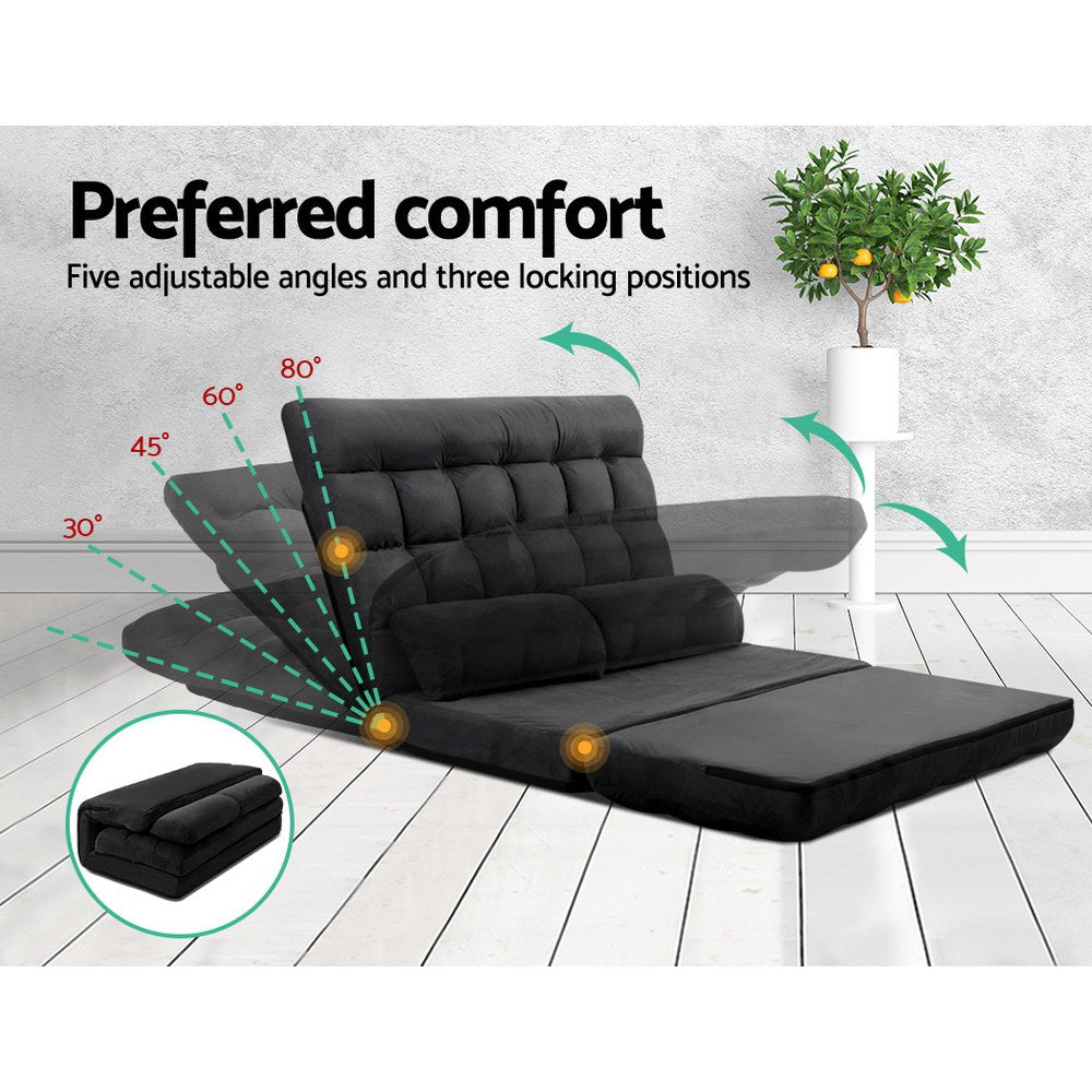 Artiss Floor Lounge Sofa Bed 2-seater Charcoal Suede FLOOR-SBL-170SUE-CHA