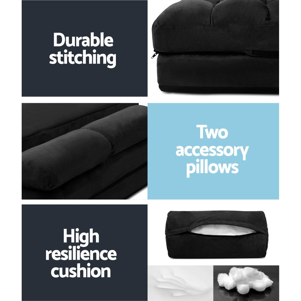 Artiss Floor Lounge Sofa Bed 2-seater Charcoal Suede FLOOR-SBL-170SUE-CHA
