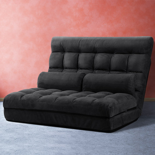 Artiss Floor Lounge Sofa Bed 2-seater Charcoal Suede FLOOR-SBL-170SUE-CHA
