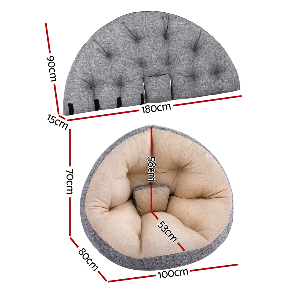 Artiss Floor Lounge Sofa Bed Chair Foldable Washable Beige FLOOR-SBL-180LIN-GYBG