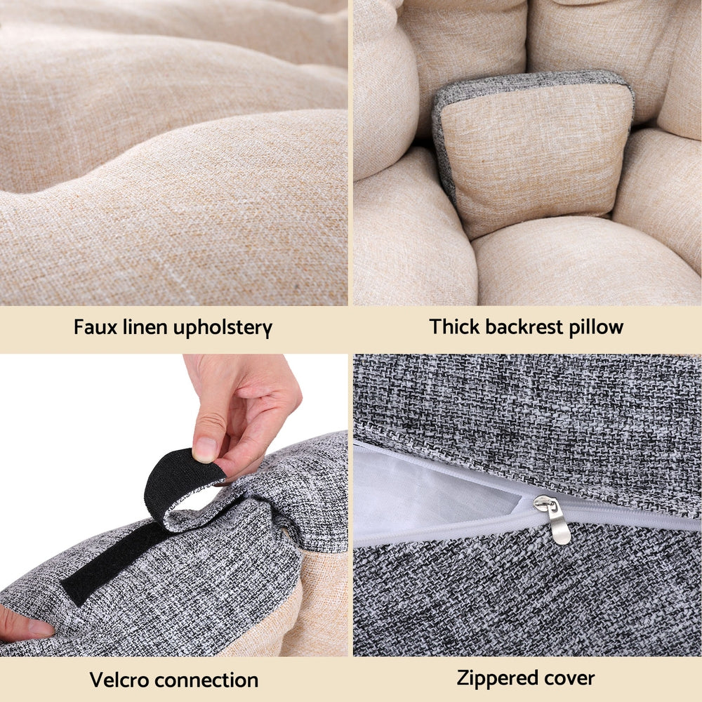 Artiss Floor Lounge Sofa Bed Chair Foldable Washable Beige FLOOR-SBL-180LIN-GYBG