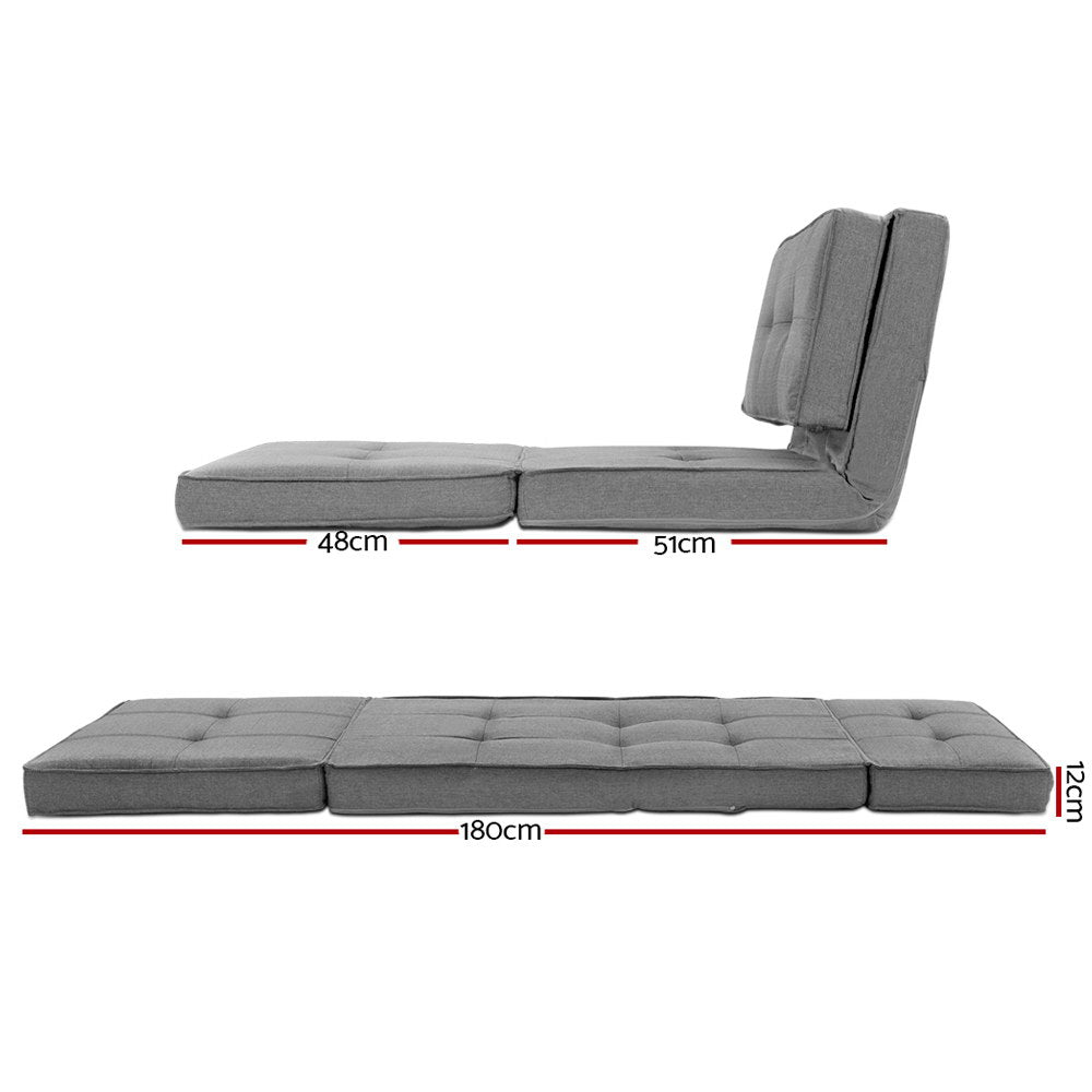 Artiss Floor Lounge Single Sofa Bed Grey Fabric FLOOR-SBL-19LIN-LI-GY