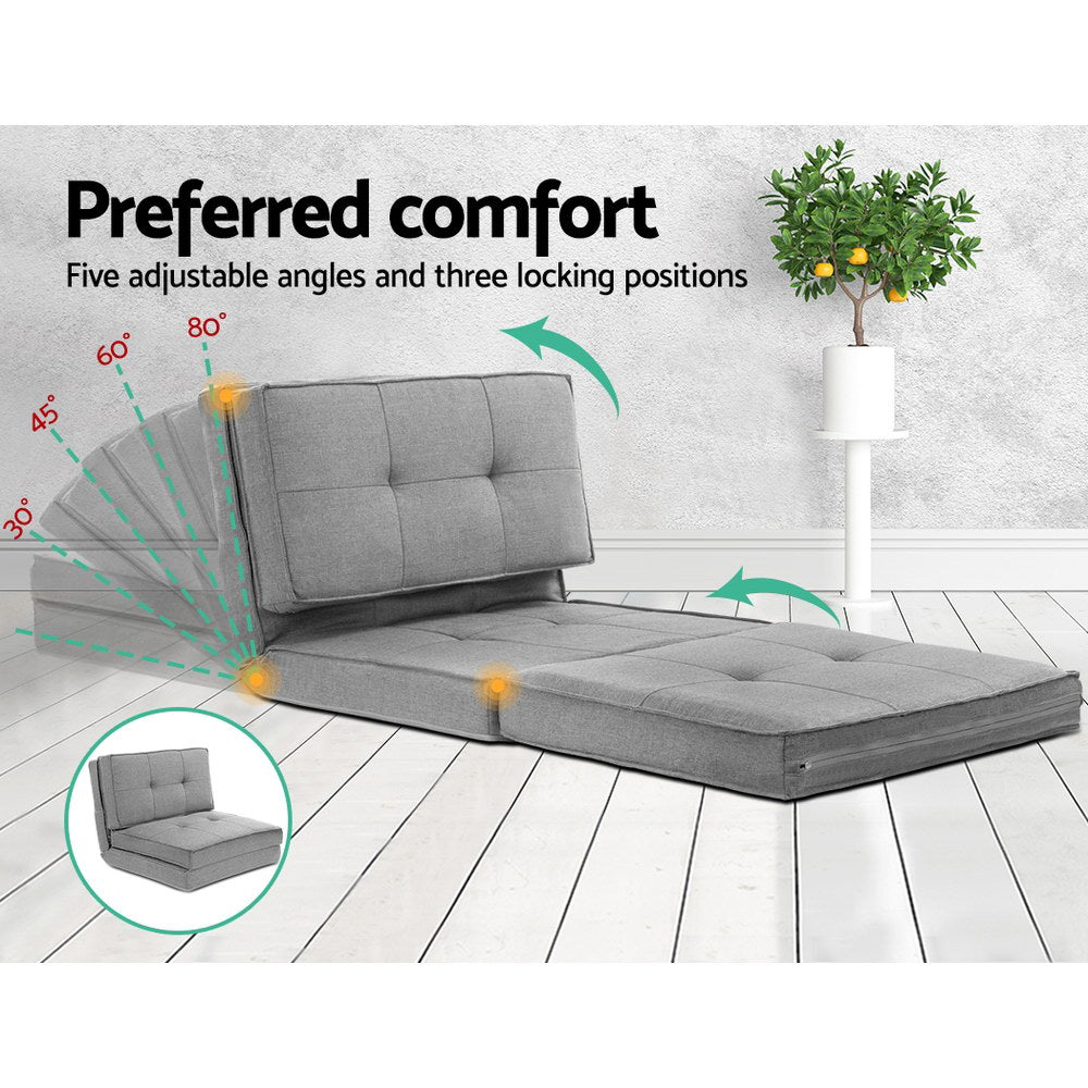 Artiss Floor Lounge Single Sofa Bed Grey Fabric FLOOR-SBL-19LIN-LI-GY