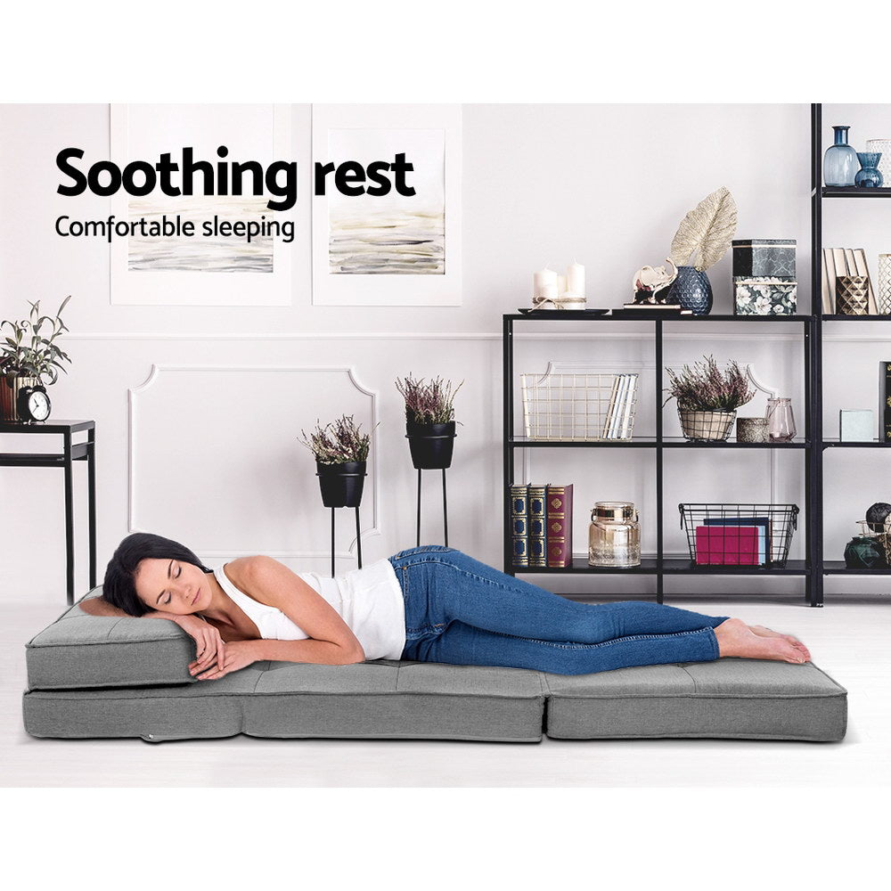 Artiss Floor Lounge Single Sofa Bed Grey Fabric FLOOR-SBL-19LIN-LI-GY
