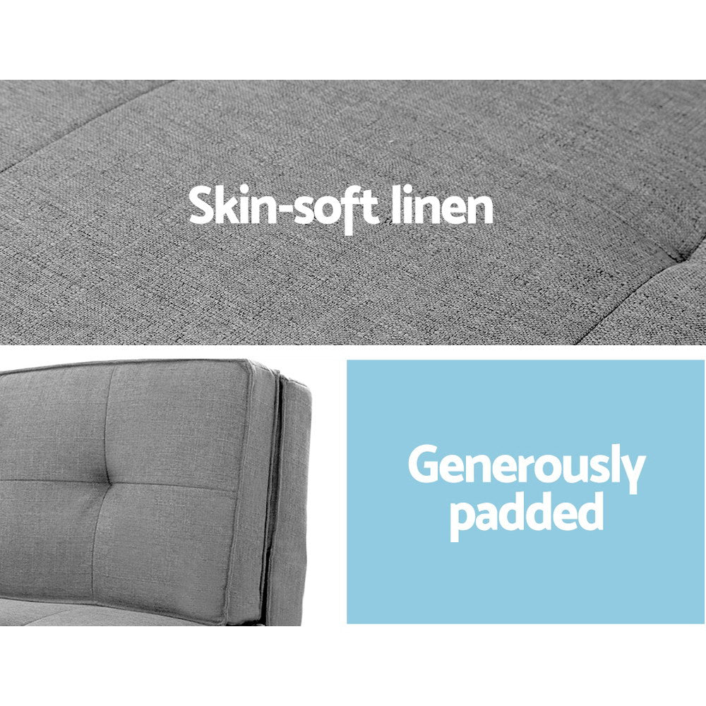 Artiss Floor Lounge Single Sofa Bed Grey Fabric FLOOR-SBL-19LIN-LI-GY