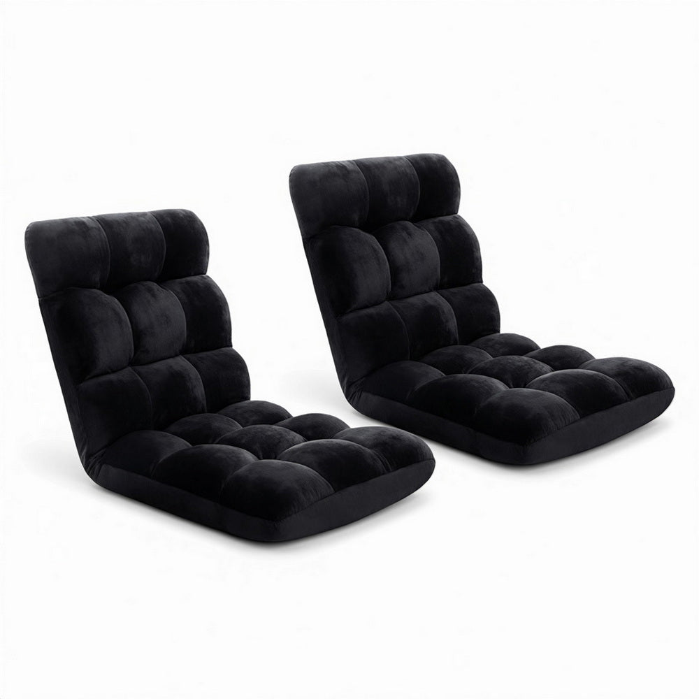 Artiss 2X Lounge Sofa Bed Flannel Fabric Black FLOOR-SBL-M193-S-BKX2