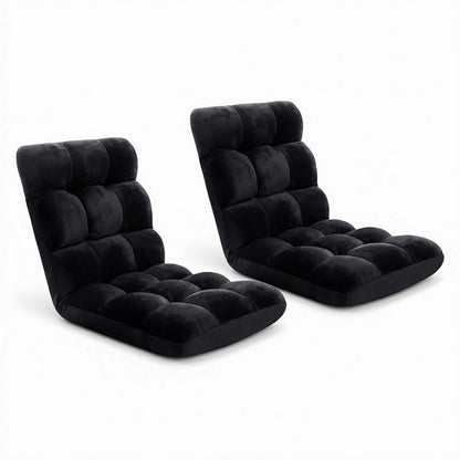 Artiss 2X Lounge Sofa Bed Flannel Fabric Black FLOOR-SBL-M193-S-BKX2