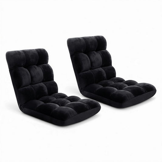 Artiss 2X Lounge Sofa Bed Flannel Fabric Black FLOOR-SBL-M193-S-BKX2