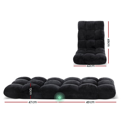 Artiss 2X Lounge Sofa Bed Flannel Fabric Black FLOOR-SBL-M193-S-BKX2