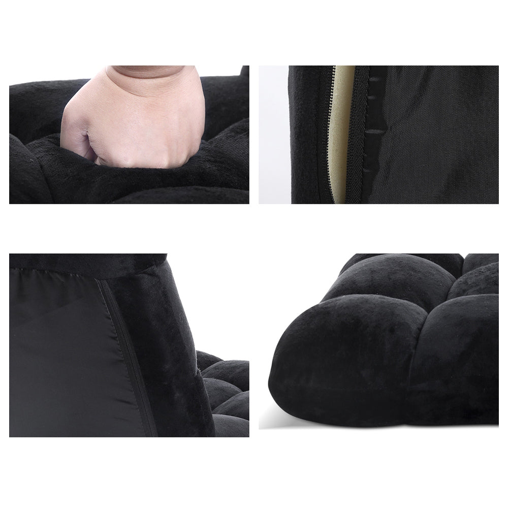 Artiss 2X Lounge Sofa Bed Flannel Fabric Black FLOOR-SBL-M193-S-BKX2