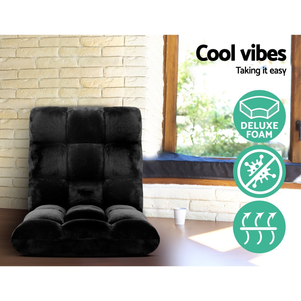 Artiss 2X Lounge Sofa Bed Flannel Fabric Black FLOOR-SBL-M193-S-BKX2