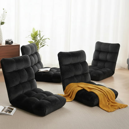 Artiss 4X Lounge Sofa Bed Flannel Fabric Black FLOOR-SBL-M193-S-BKX4