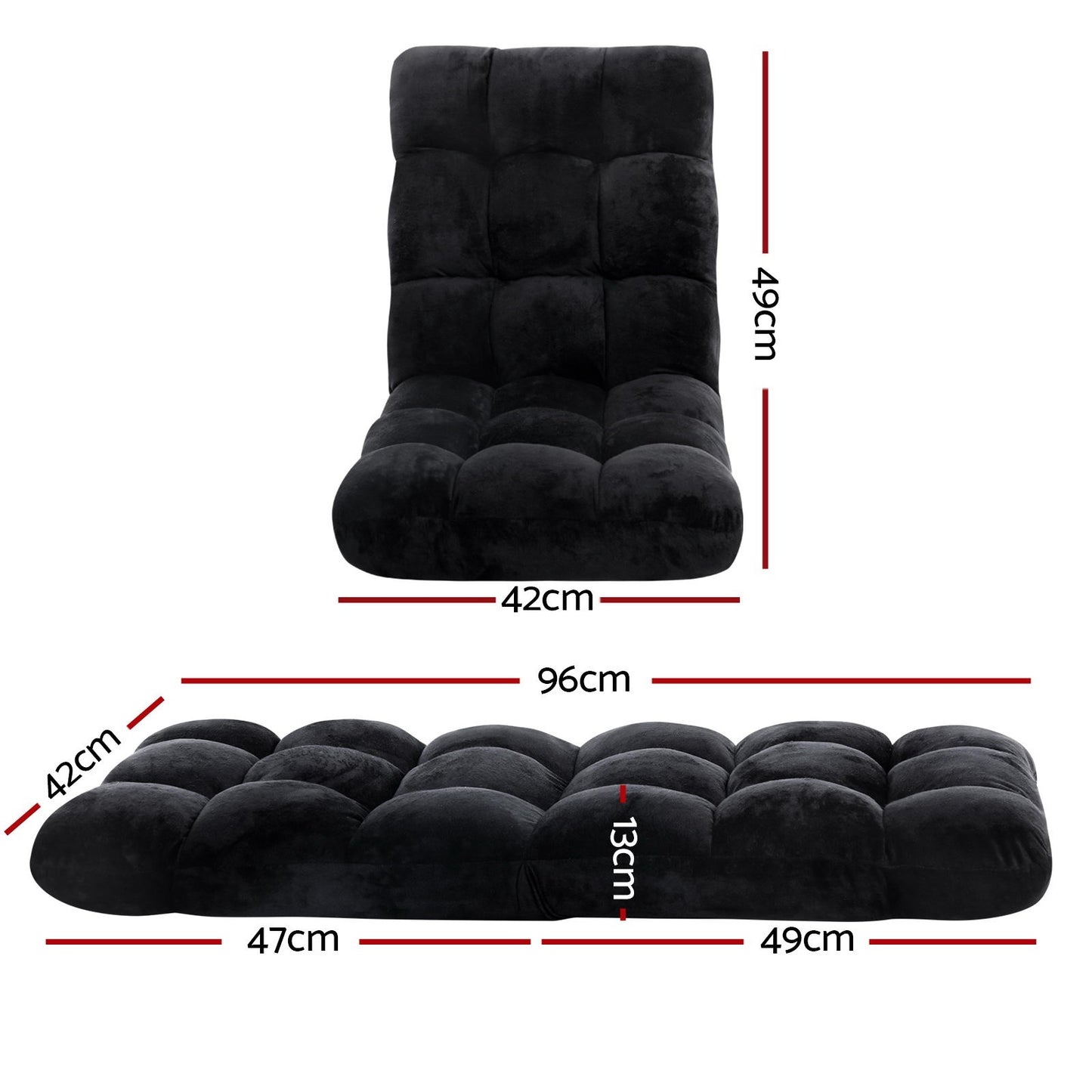 Artiss 4X Lounge Sofa Bed Flannel Fabric Black FLOOR-SBL-M193-S-BKX4