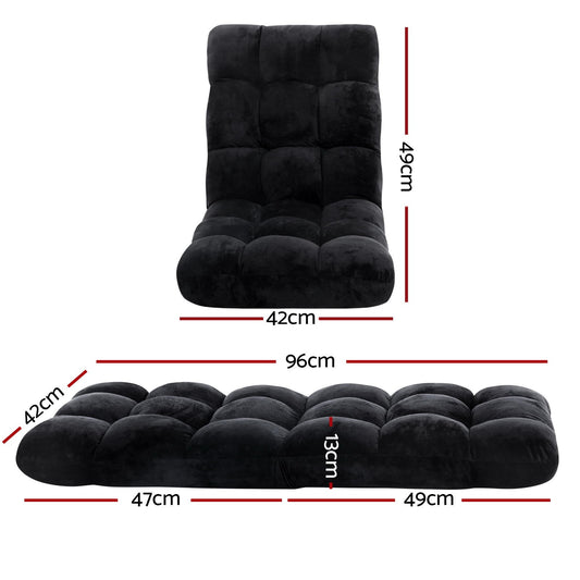 Artiss 4X Lounge Sofa Bed Flannel Fabric Black FLOOR-SBL-M193-S-BKX4