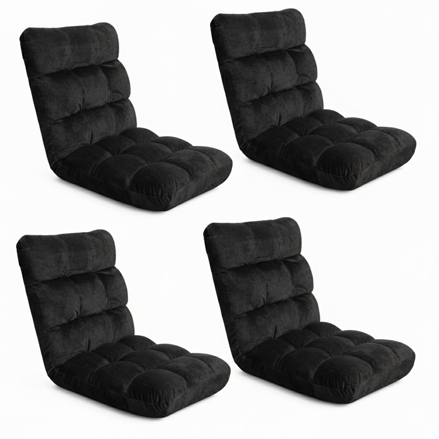 Artiss 4X Lounge Sofa Bed Flannel Fabric Black FLOOR-SBL-M193-S-BKX4