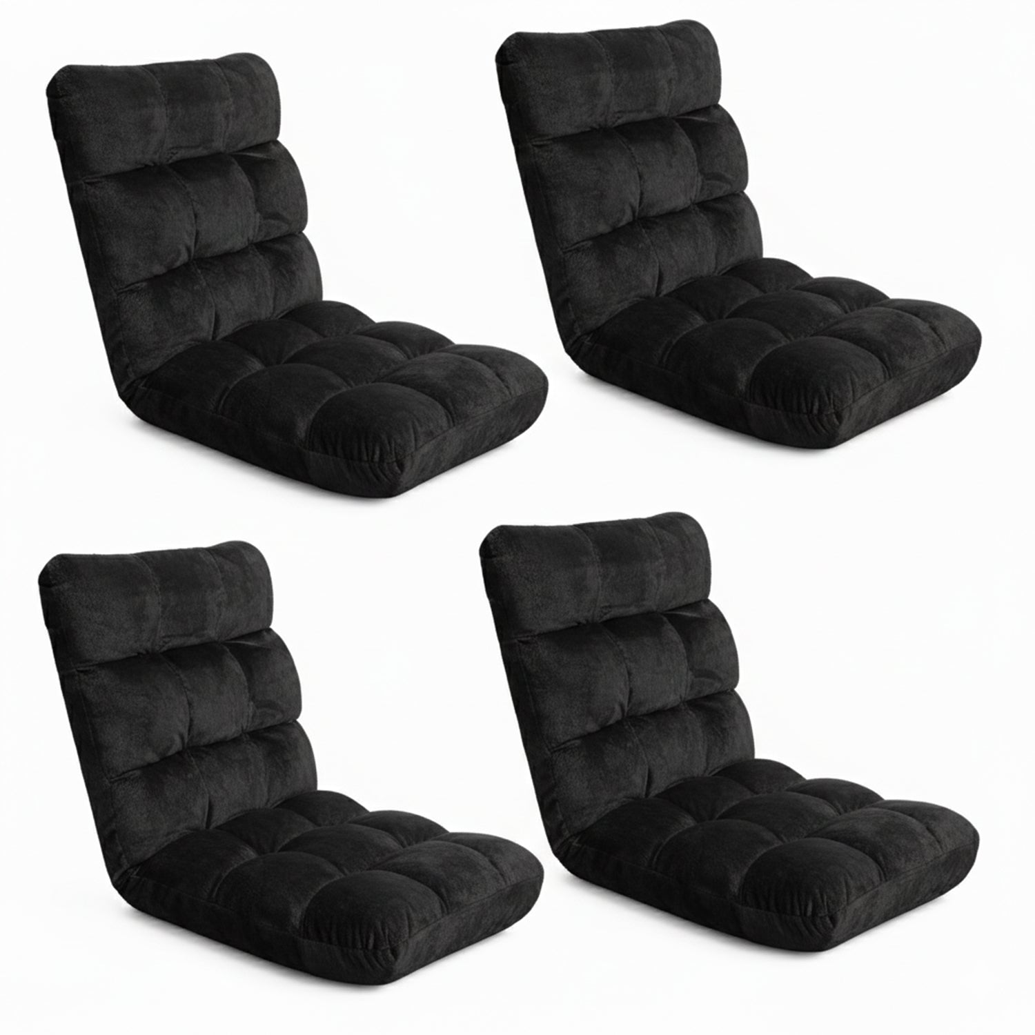 Artiss 4X Lounge Sofa Bed Flannel Fabric Black FLOOR-SBL-M193-S-BKX4